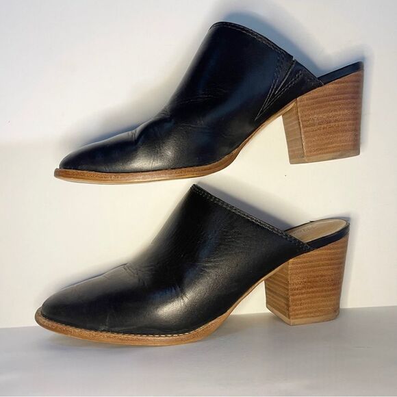 Madewell “The Harper” Mules Black Leather SZ 6.5 Slip-On Heeled Clogs Minimalist - Picture 1 of 7